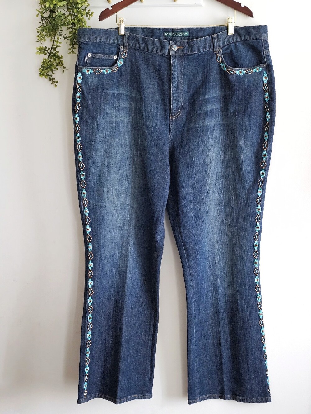 Ralph Lauren Jeans Co Beaded Western Bootcut Jeans Turquoise Y2K Size 22W
